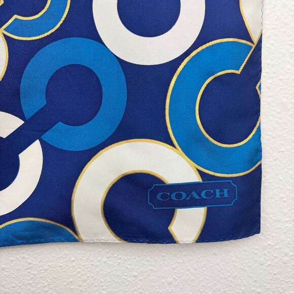 Coach Signature Silk Scarf Blue Circles 31 X 31 - Picture 3 of 6